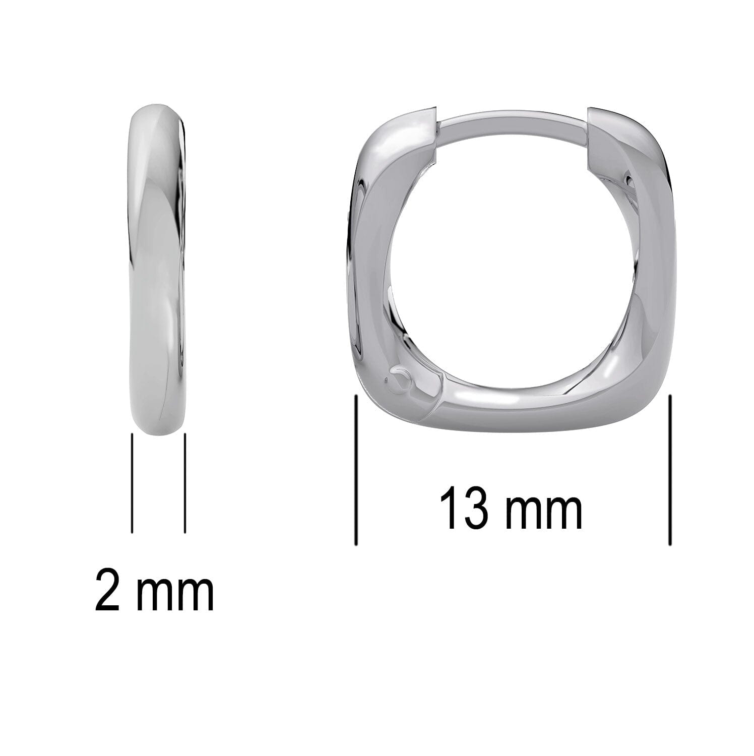 Eckige Creolen 13 mm aus 925 Silber Maße