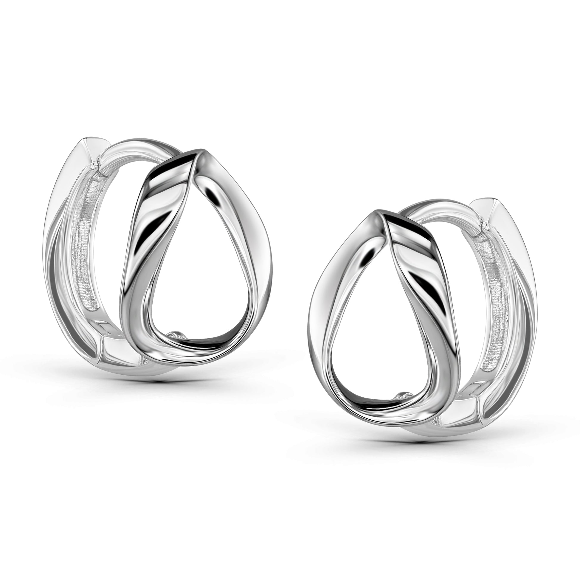 Kleine Creolen aus 925 Silber im glänzenden Kringel Design seitliche Ansicht
