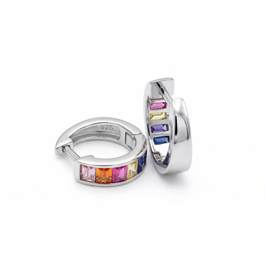 Kleine Regenbogen Creolen 13 mm aus 925 Silber Rückseite