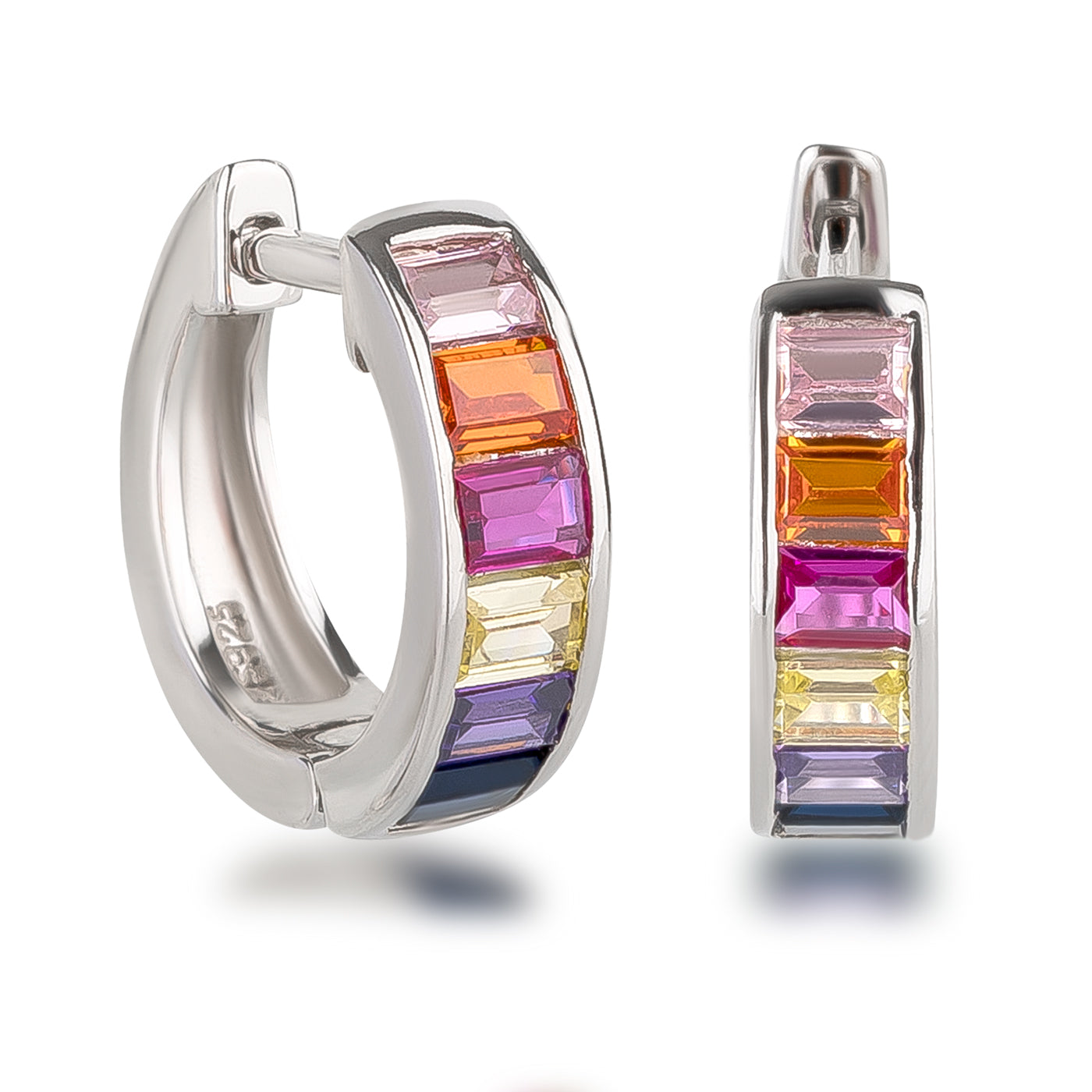 Kleine Regenbogen Creolen 13 mm aus 925 Silber mit buntem Zirkonia