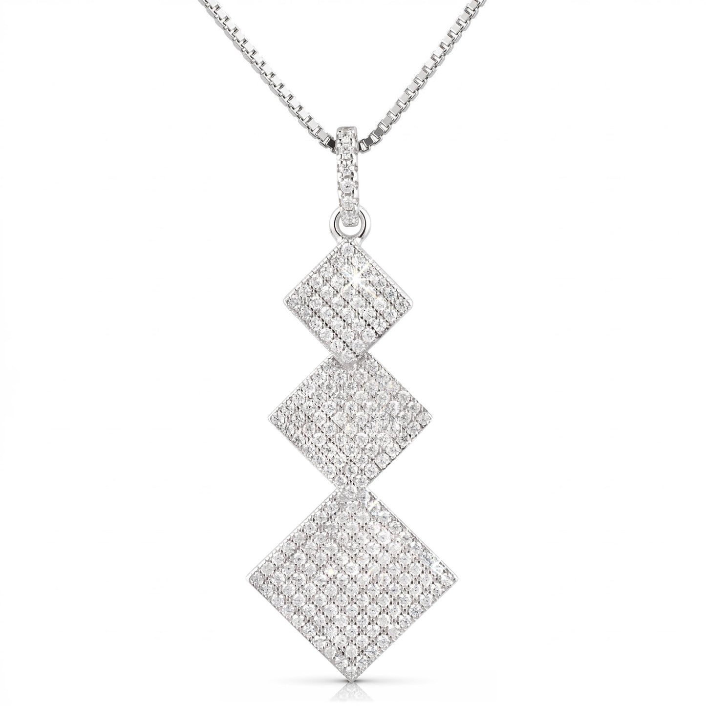 Halskette aus 925 Silber mit Anhänger aus 3 Pavé Zirkonia Quadraten