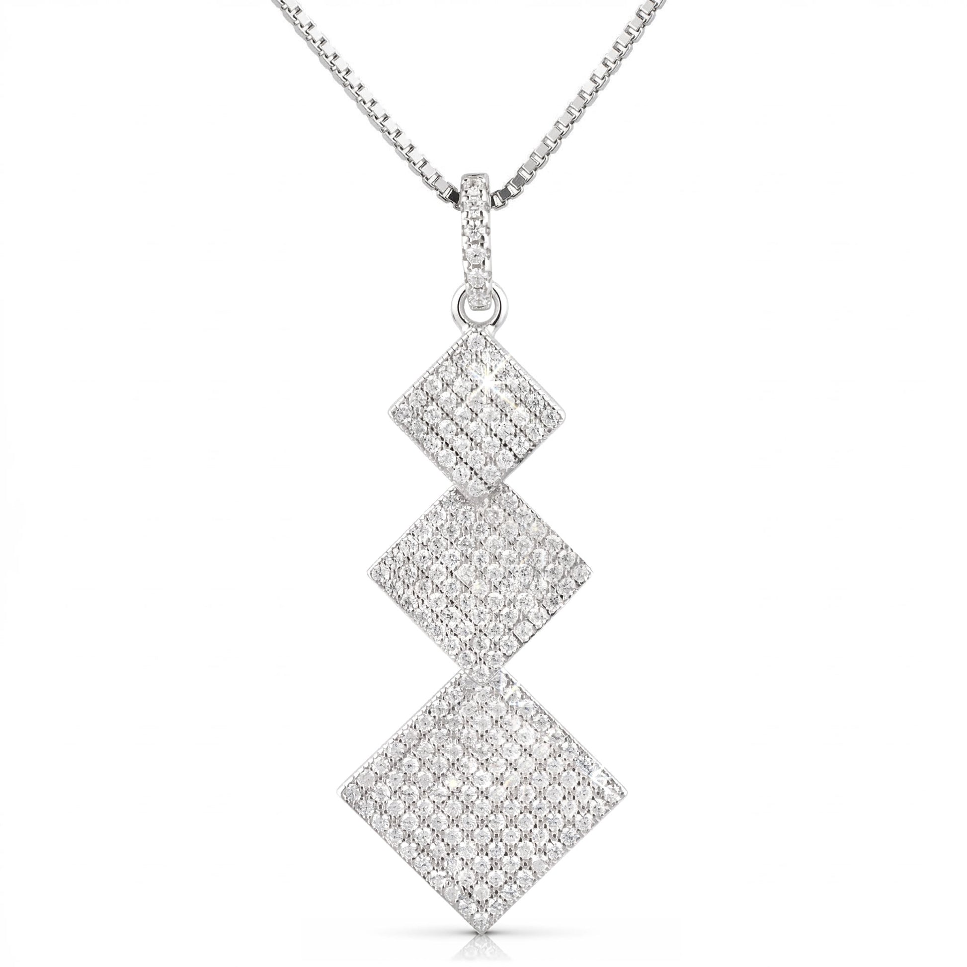 Halskette aus 925 Silber mit Anhänger aus 3 Pavé Zirkonia Quadraten