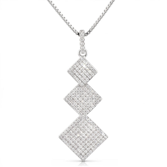 Halskette aus 925 Silber mit Anhänger aus 3 Pavé Zirkonia Quadraten