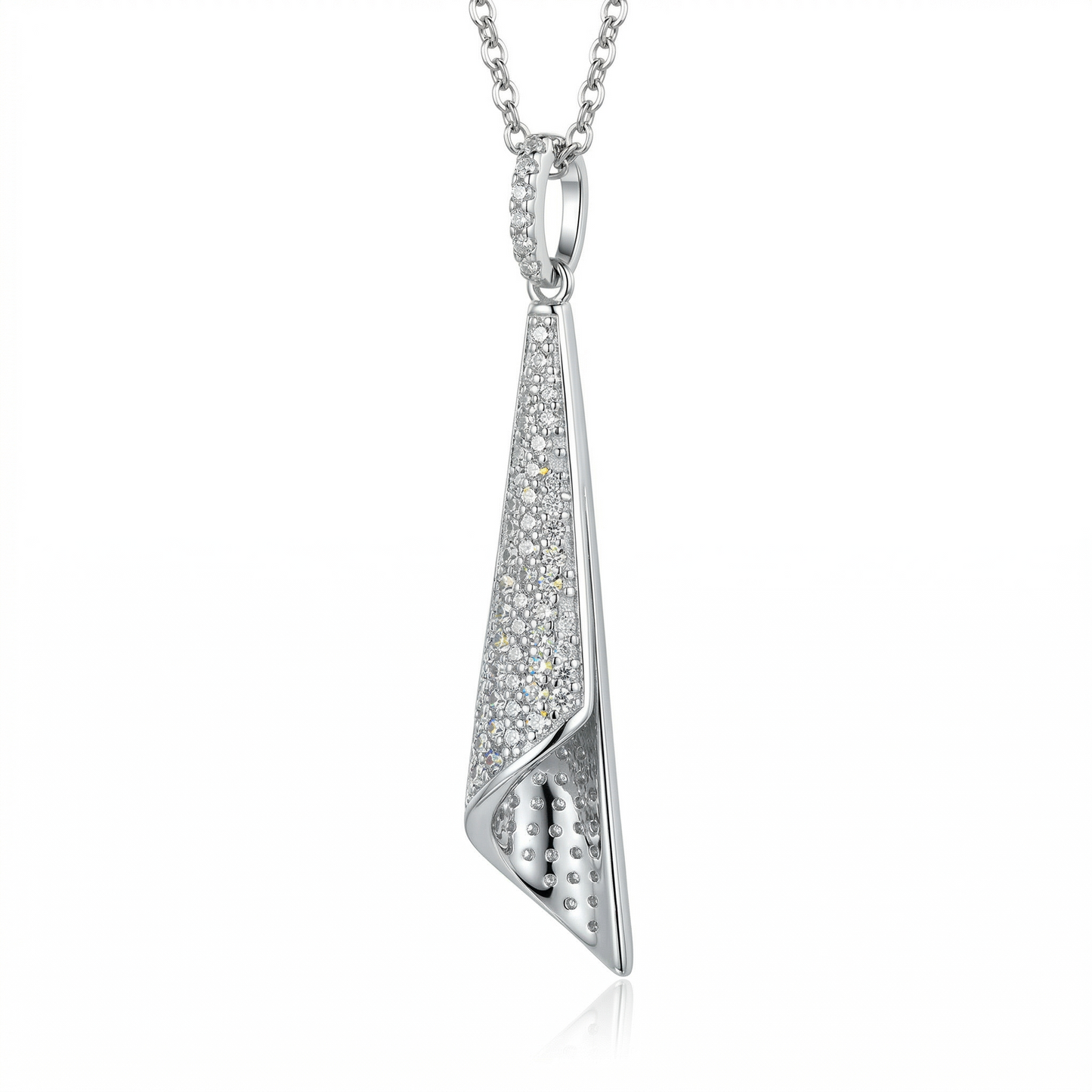 Twistet Ribbon Anhänger mit Kette aus 925 Silber rhodiniert und Zirkonia Pavé seitlich