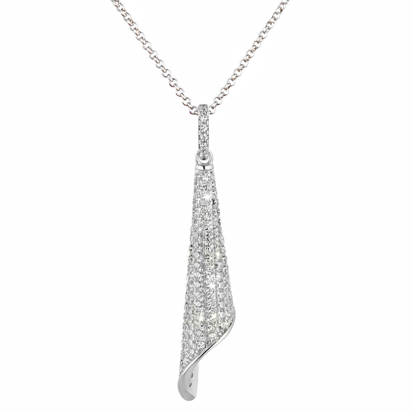 Twistet Ribbon Anhänger mit Kette aus 925 Silber rhodiniert und Zirkonia von vorn