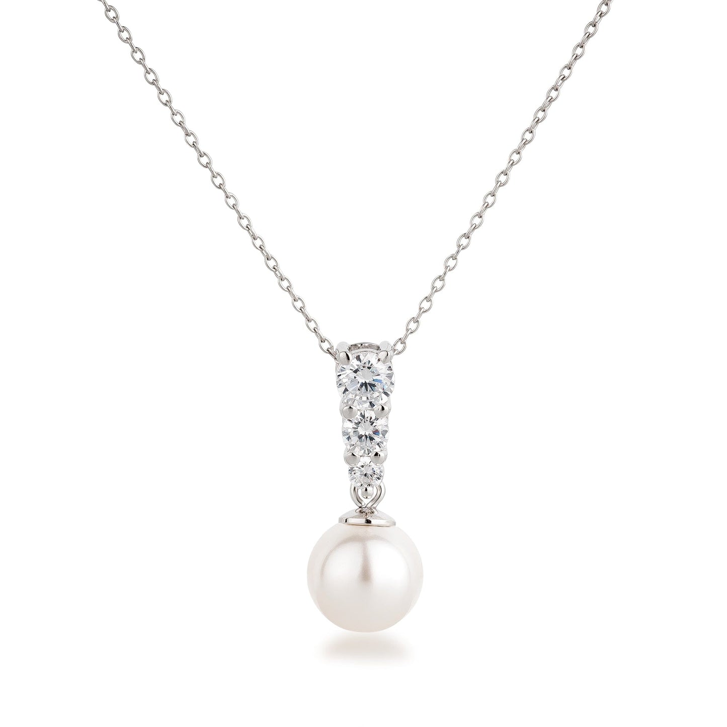 Kette mit Zirkonia Anhänger und weißer 10 mm Perle aus 925 Silber