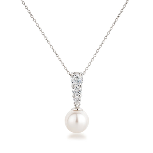 Kette mit Zirkonia Anhänger und weißer 10 mm Perle aus 925 Silber