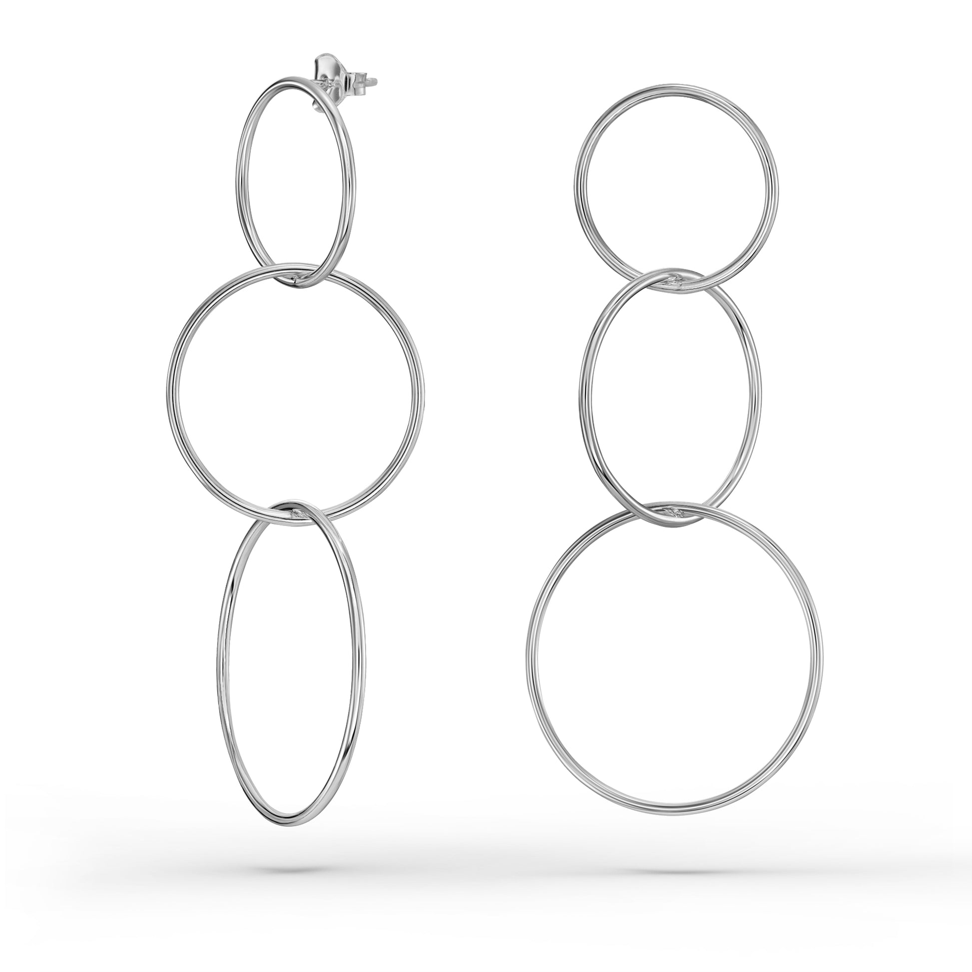 Lange Statement Ohrhänger aus 925 Silber mit 3 Ringen