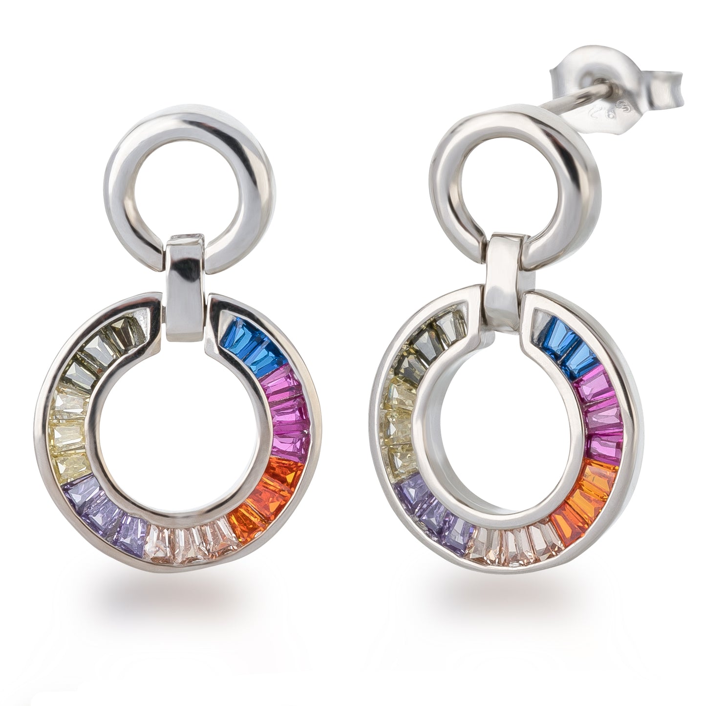 Bunte Ohrhänger aus 925 Silber mit Regenbogen Kreis und Zirkonia mehrfarbig
