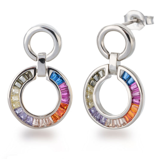 Bunte Ohrhänger aus 925 Silber mit Regenbogen Kreis und Zirkonia mehrfarbig