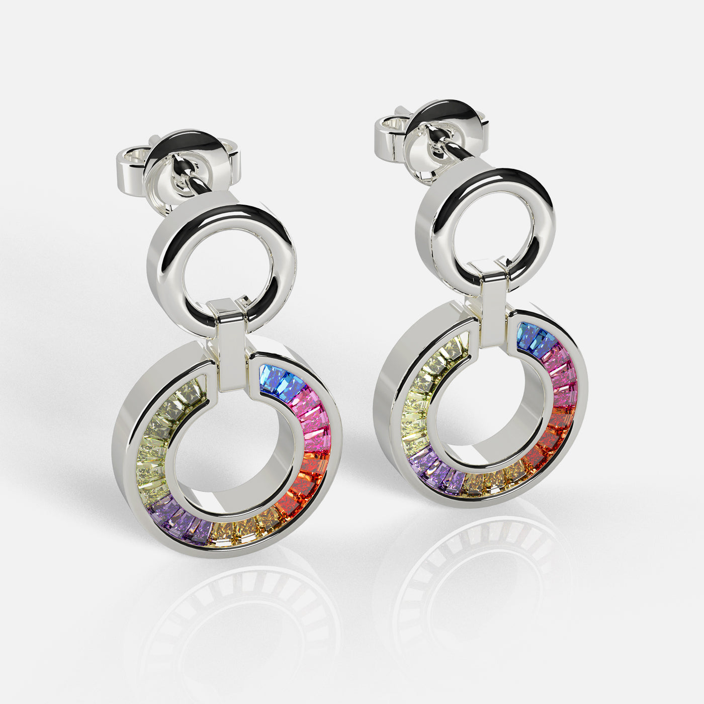 Bunte Ohrhänger aus 925 Silber mit Regenbogen Kreis und Zirkonia mehrfarbige Ohrringe