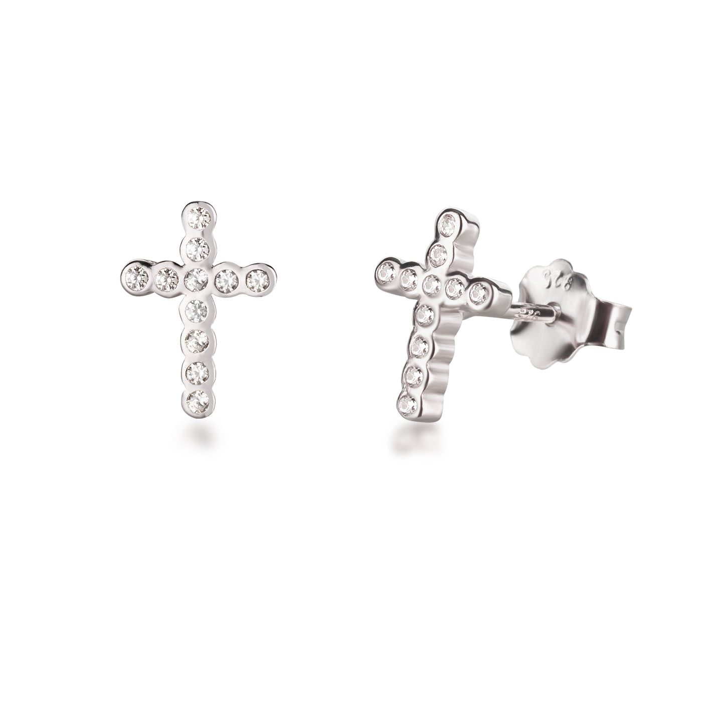 Kleine Kreuz Ohrstecker aus 925 Silber mit Zirkonia