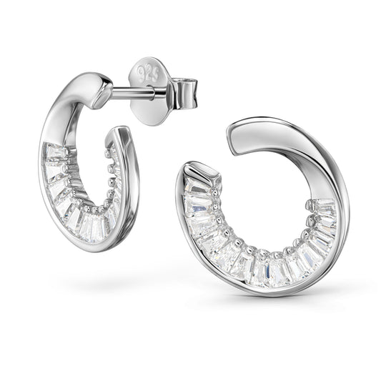 Runde offene Ohrstecker 12 mm aus 925 Silber im Kringel Design mit Zirkonia