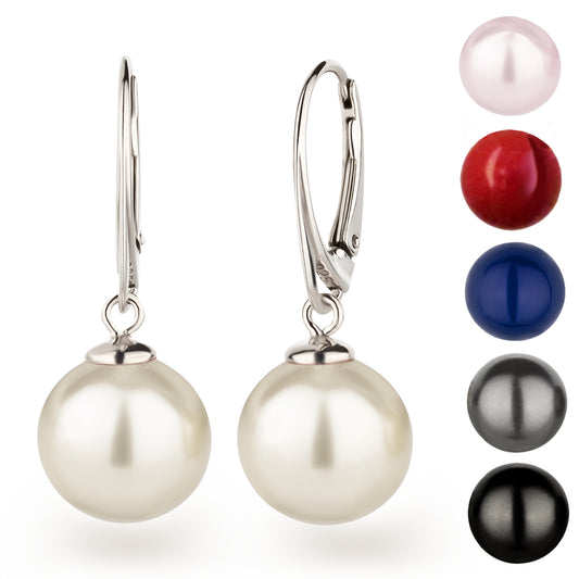 Hängnende Perlenohrringe mit 12 mm Perlen aus 925 Silber rhodiniert Farbvarianten
