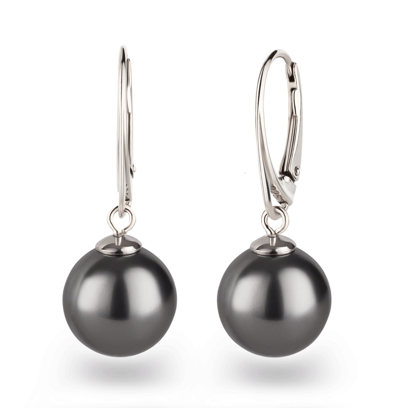 Hängende Perlenohrringe mit 12 mm Perlen aus 925 Silber in dunkel-grau