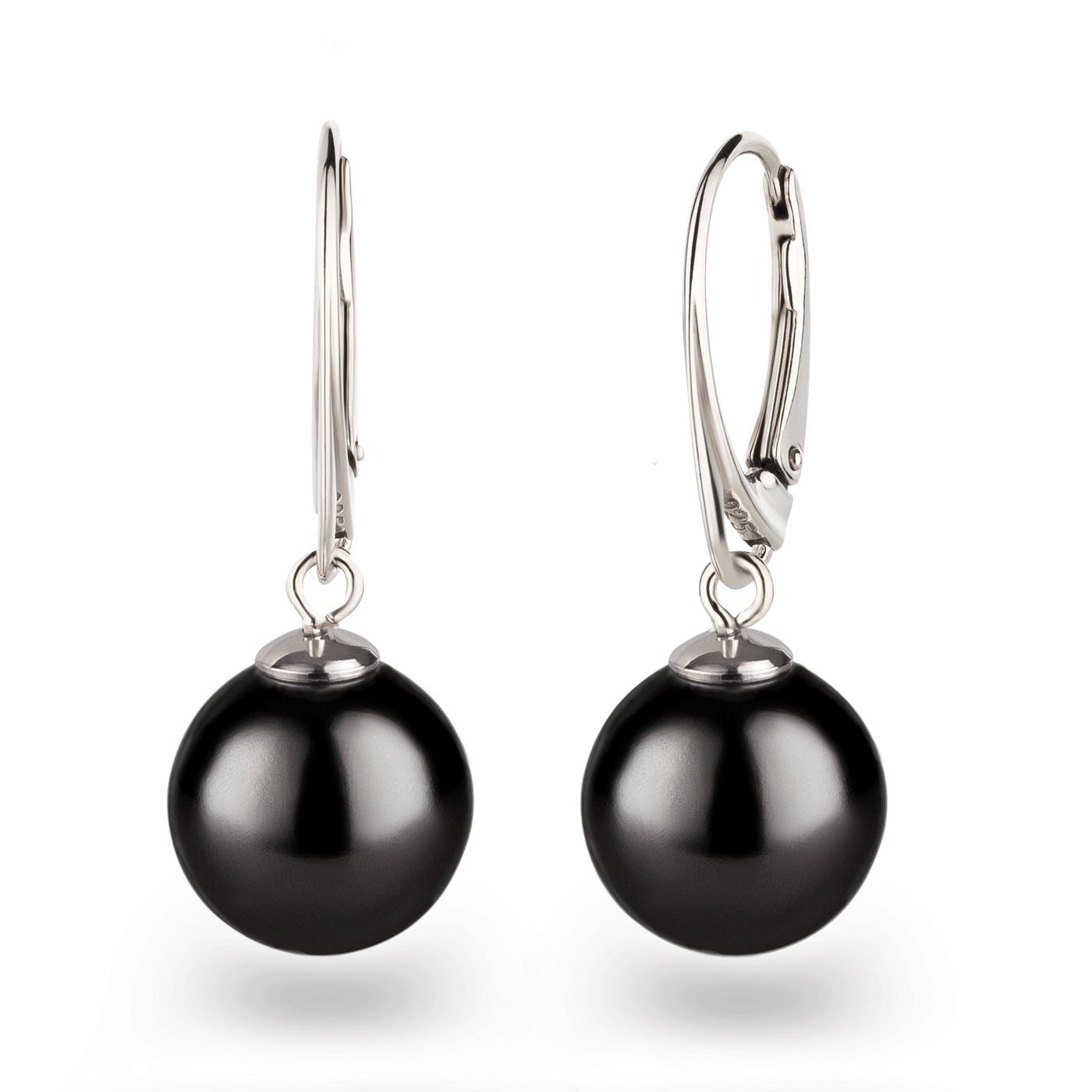 Hängende Perlenohrringe mit 12 mm Perlen aus 925 Silber in schwarz