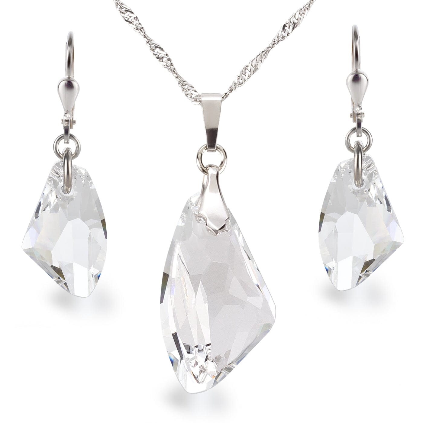 Galactic Kristall Schmuckset klar aus 925 Silber rhodiniert, Kette mit Anhänger und Ohrhänger von Schöner-SD 