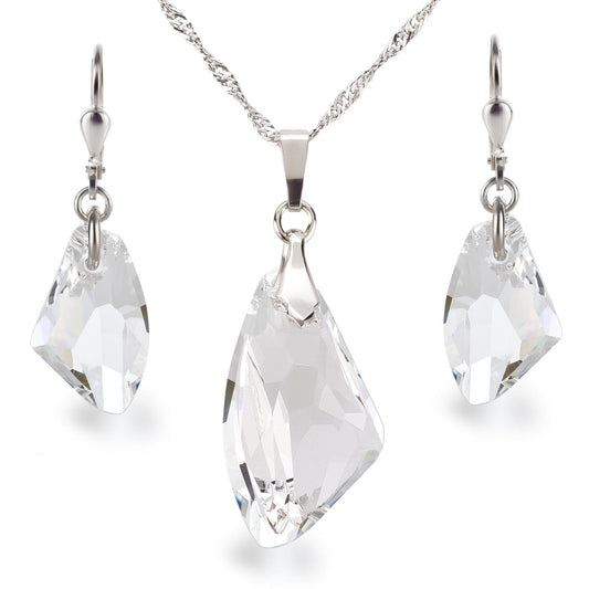 Galactic Kristall Schmuckset klar aus 925 Silber rhodiniert, Kette mit Anhänger und Ohrhänger von Schöner-SD 