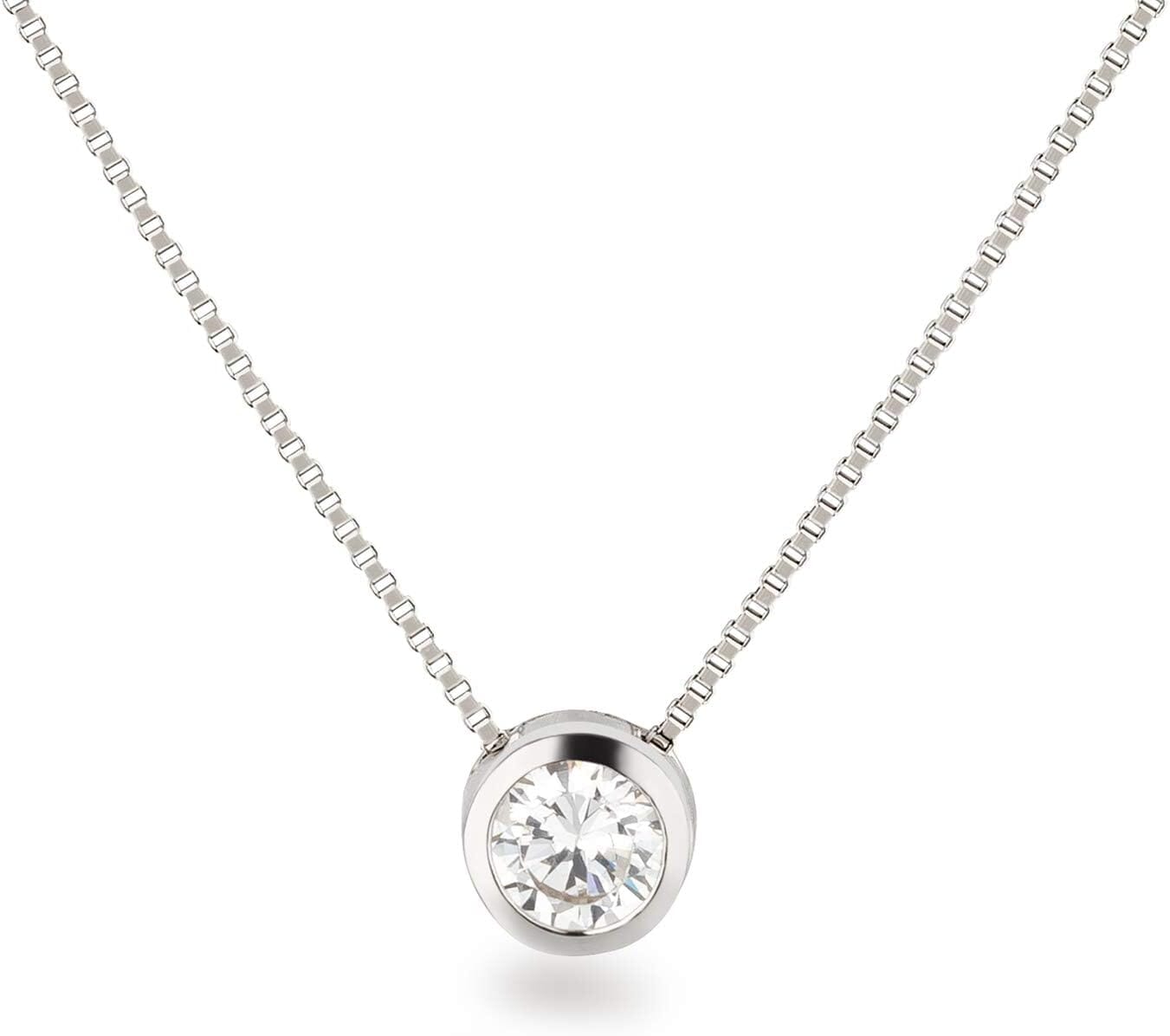 Schöner-SD 925 Silberkette mit kleinem Solitär Zirkonia Anhänger in Zargenfassung