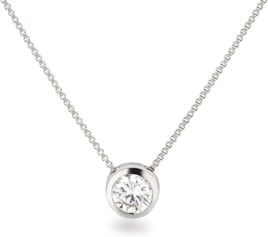 Schöner-SD 925 Silberkette mit kleinem Solitär Zirkonia Anhänger in Zargenfassung