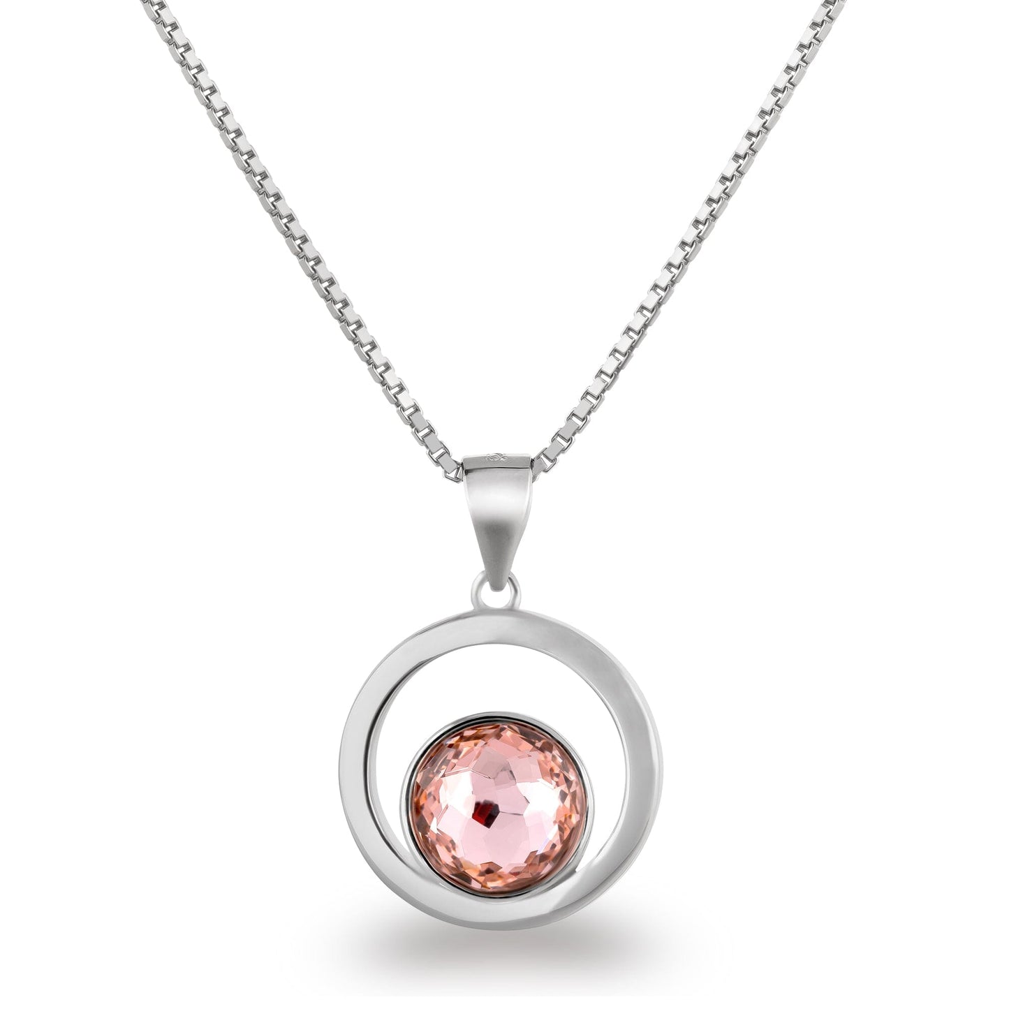 Kette mit Anhänger runde Kreis außen und Kristall in Vintage Rose, 925 Silber, Marke: Schöner-SD 