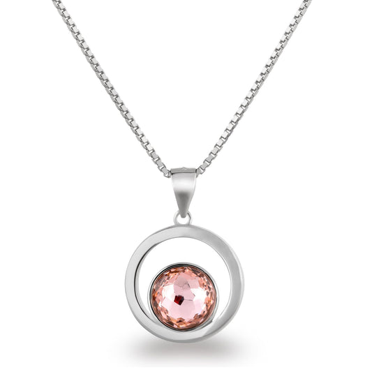 Kette mit Anhänger runde Kreis außen und Kristall in Vintage Rose, 925 Silber, Marke: Schöner-SD 