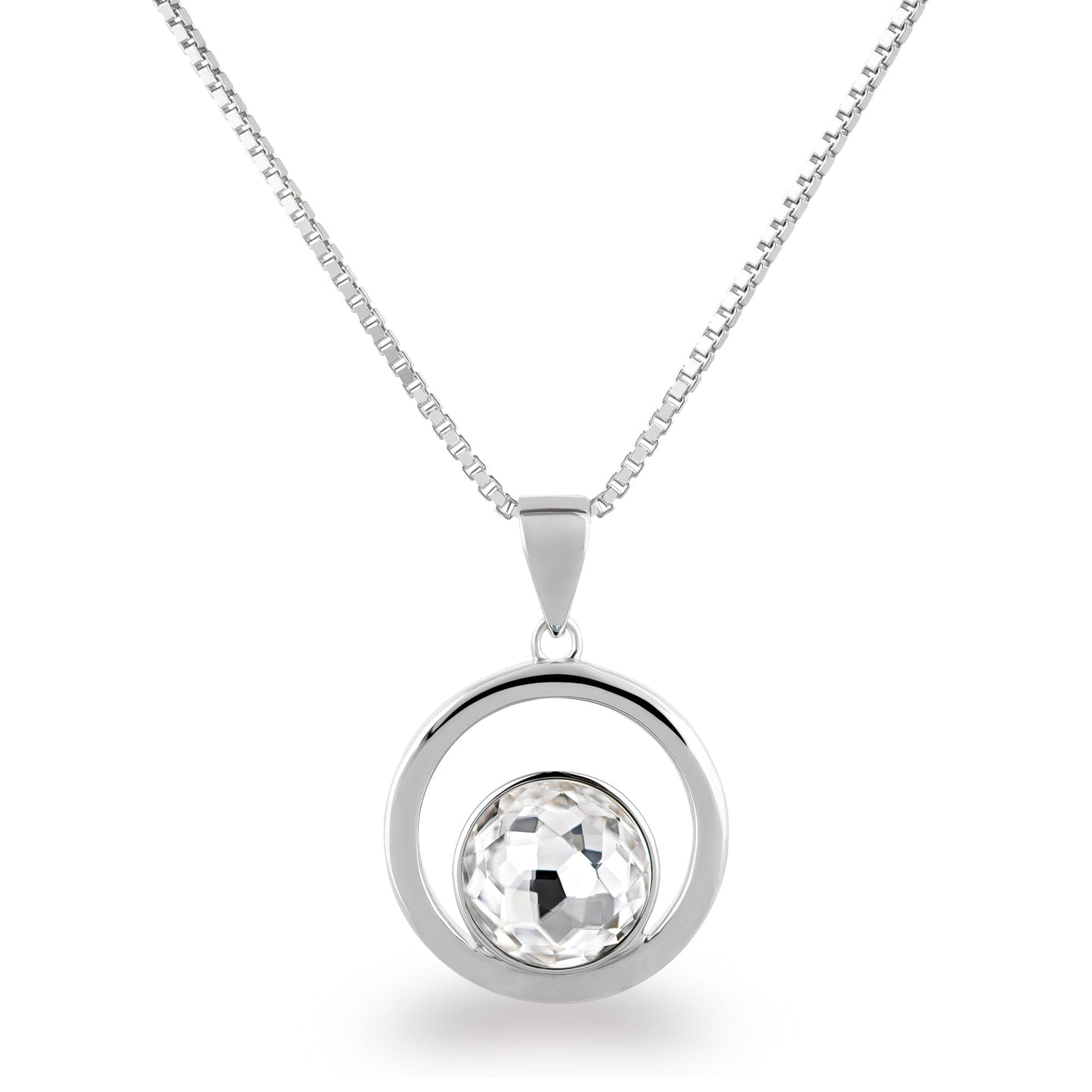 Kette mit Anhänger runde Kreis außen und Kristall in Crystal klar 925 Silber, Marke: Schöner-SD 