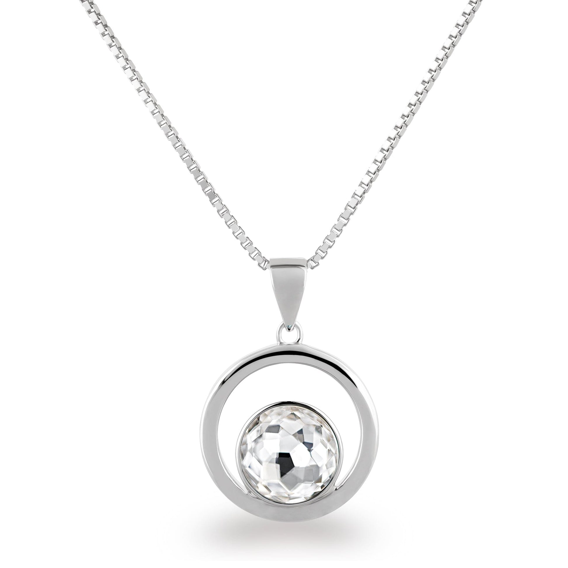 Kette mit Anhänger runde Kreis außen und Kristall in Crystal klar 925 Silber, Marke: Schöner-SD 