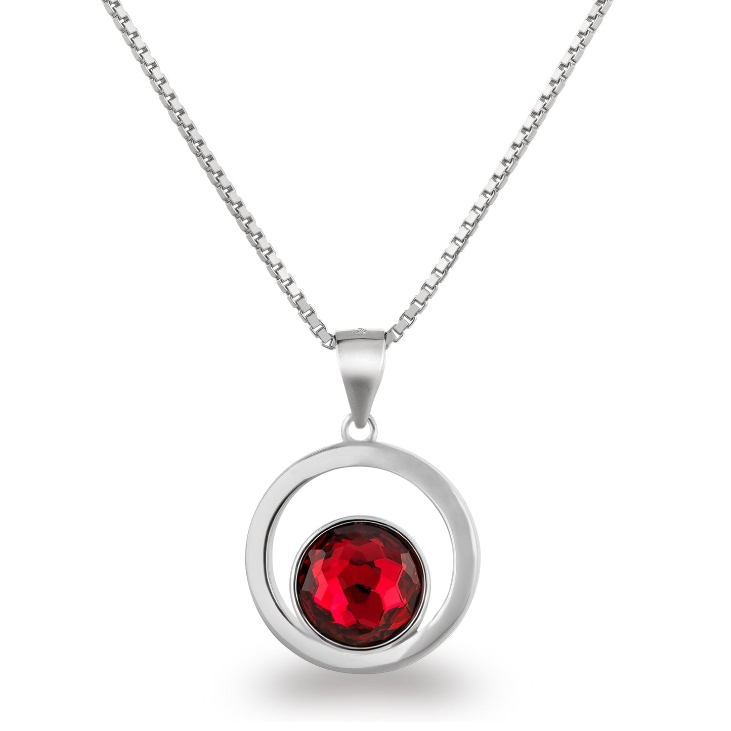 Kette mit Anhänger runde Kreis außen und Kristall in Rot 925 Silber, Marke: Schöner-SD 