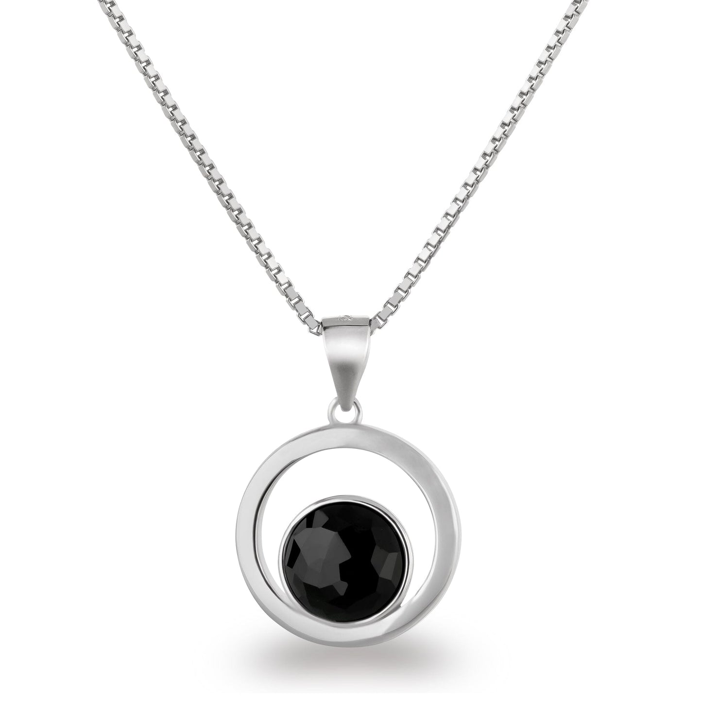 Kette mit Anhänger runde Kreis außen und Kristall in Schwarz, 925 Silber, Marke: Schöner-SD 