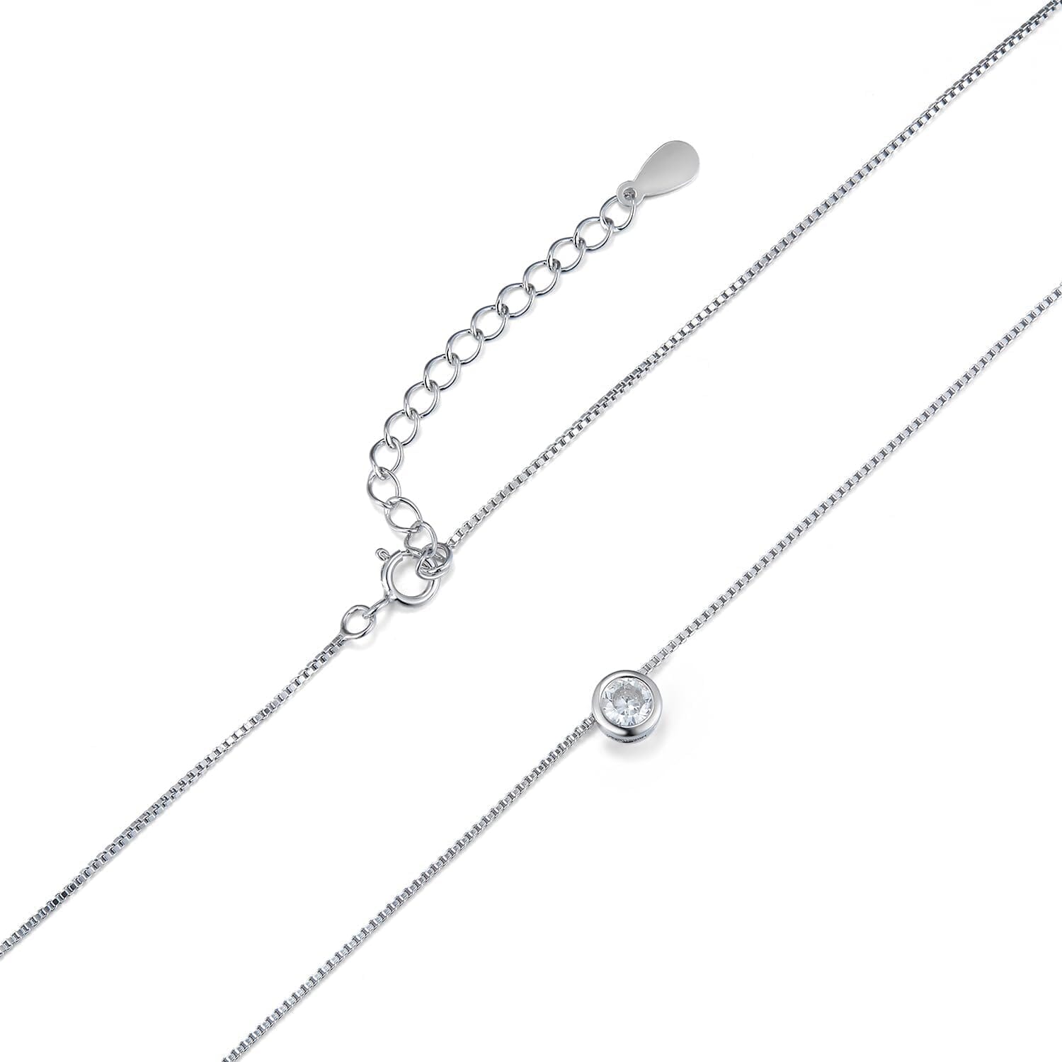 Liegende Schöner-SD Solitär Kette mit Federring-Verschluss und Verlängerung aus 925 Silber.