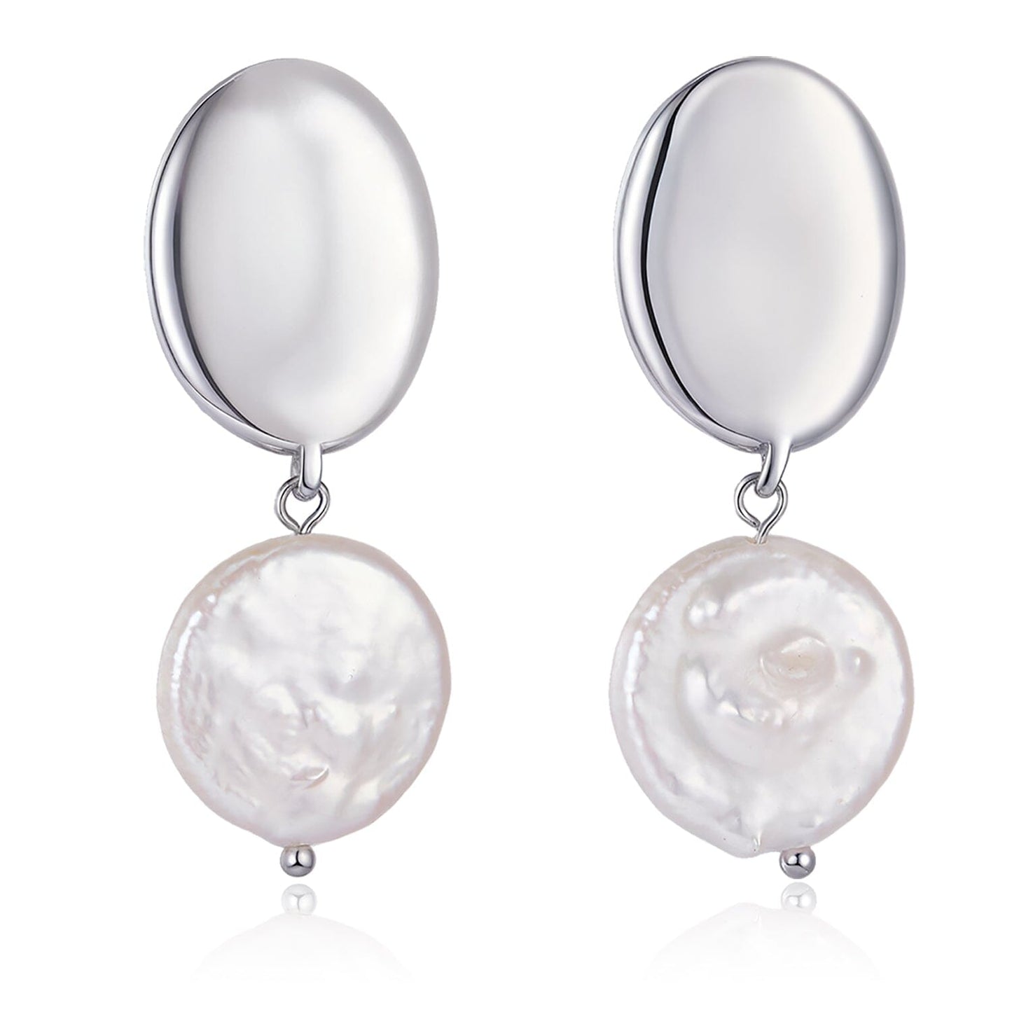 Statement Perlenohrringe aus Edelstahl mit großer Coin Pearl hängend