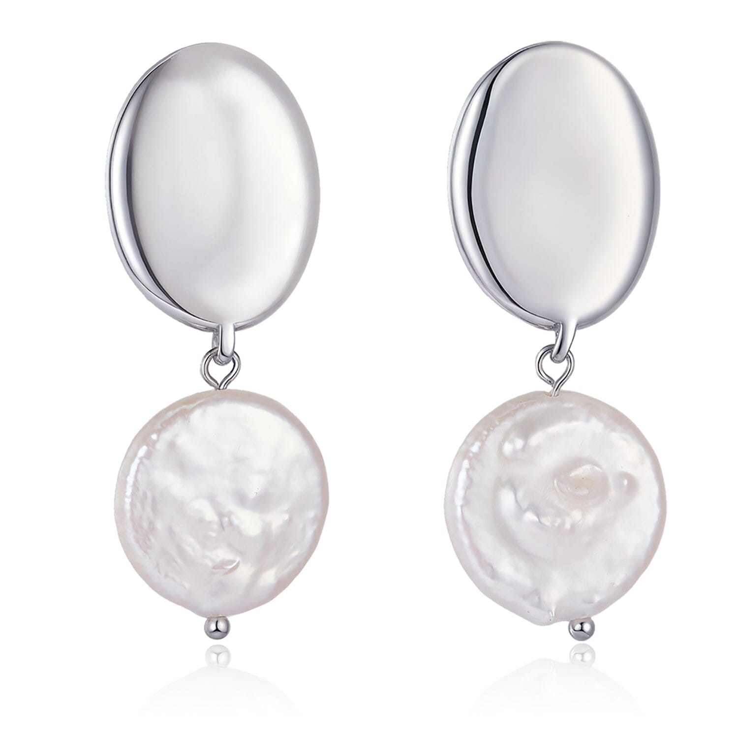 Statement Perlenohrringe aus Edelstahl mit großer Coin Pearl hängend