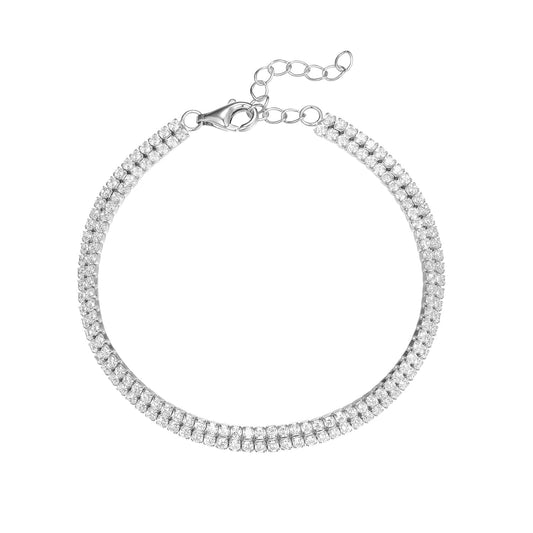 Tennisarmband aus 925 Silber mit 2 Reihen Zirkonia liegend Ansicht von oben