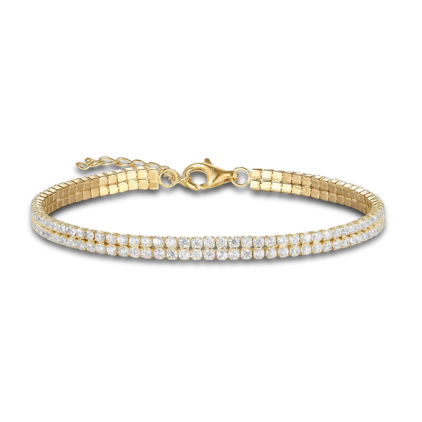 Vergoldetes Tennisarmband aus Silber mit 4 mm breit 2 Reihen Zirkonia