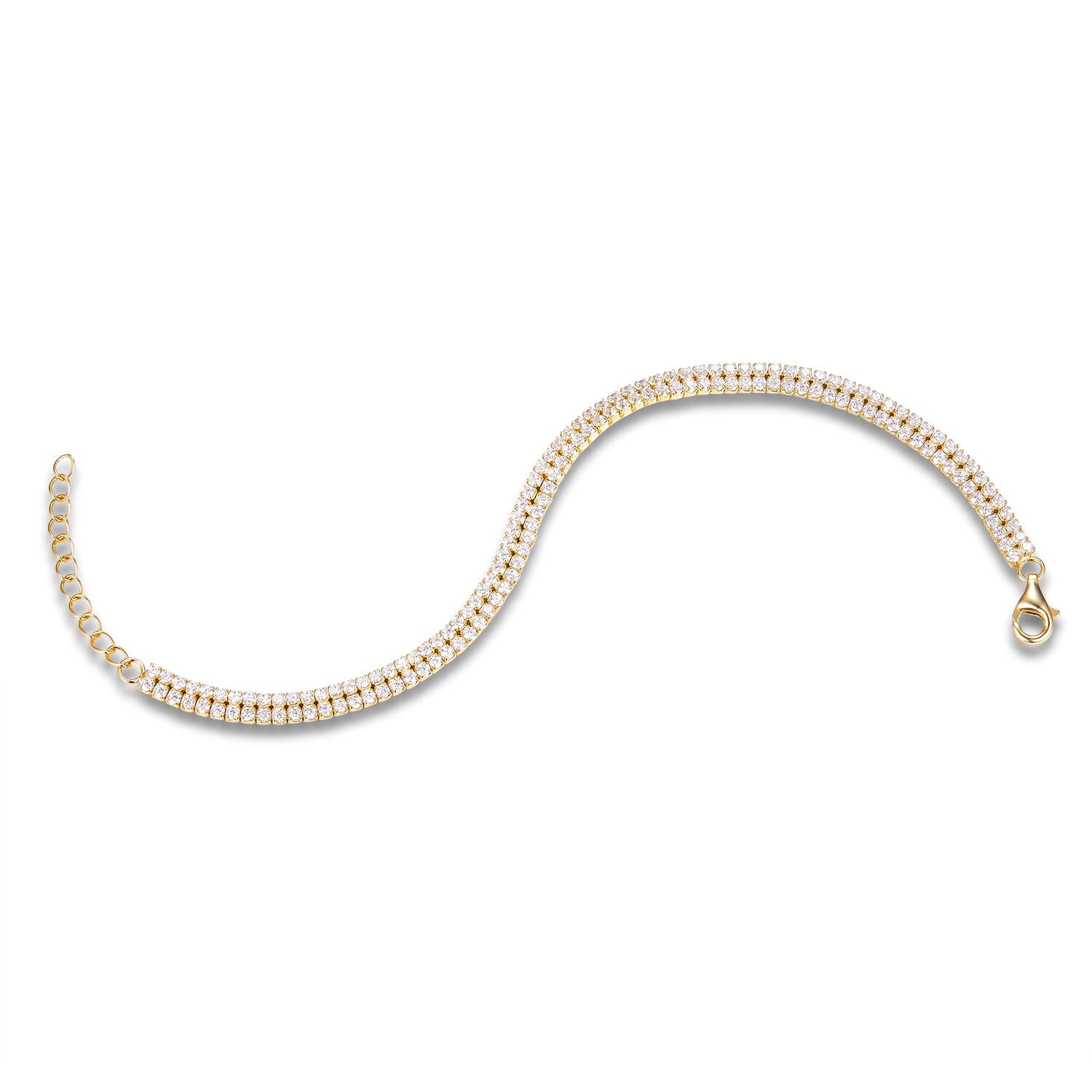 Vergoldetes Tennisarmband aus Silber mit Zirkonia 4 mm breit in liegender Ansicht